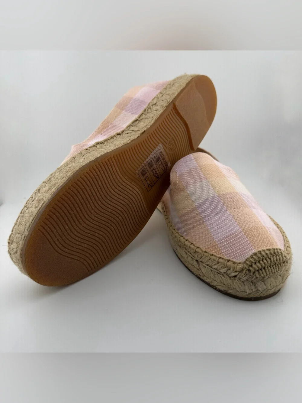 Soludos Pink and Tan Plaid Espadrille Slip-Ons